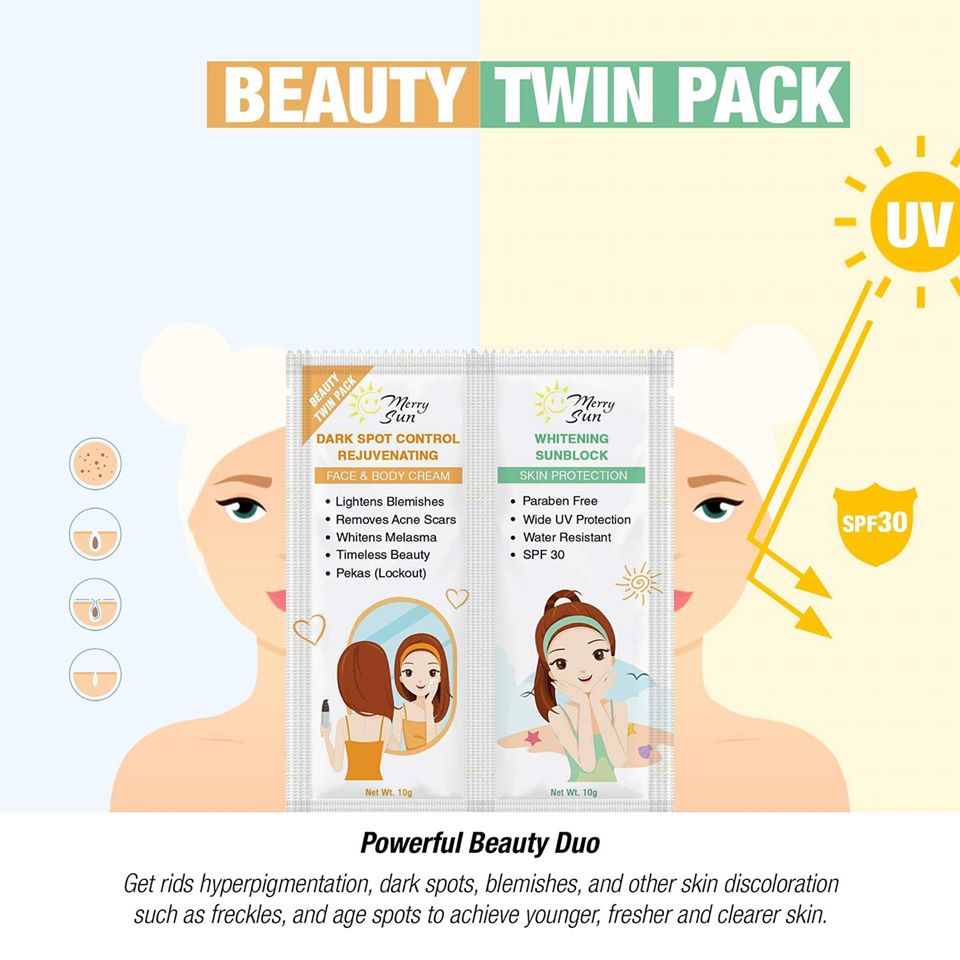 Merry Sun Beauty Twin Pack - Rejuvenating & Whitening Sunblock Cream (20g)