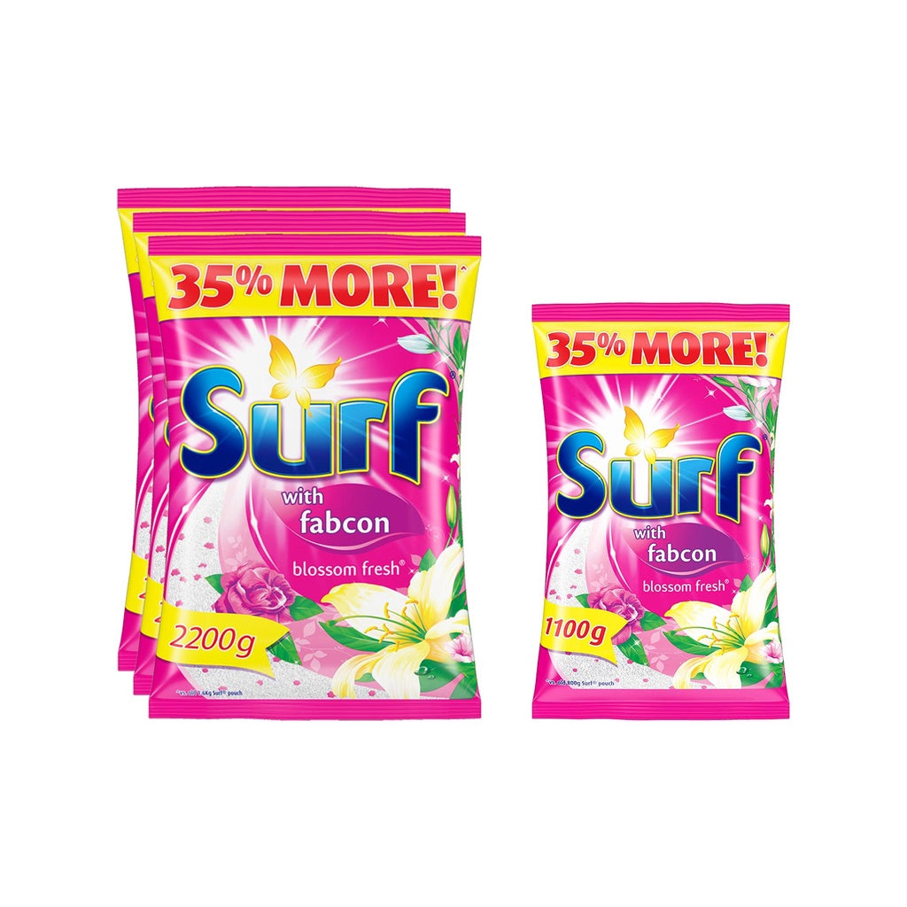 Surf Blossom Fresh Powder Detergent 2.2kg Pouch x3 + FREE 1.1kg Pouch