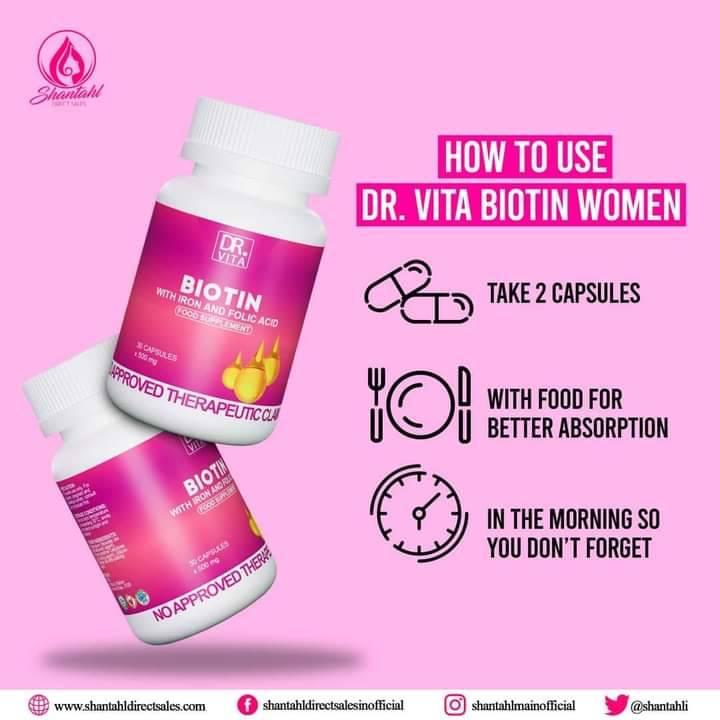 Dr. Vita Biotin (for Women) w/ Iron And Folic Acid  - Helps Strengthen, Repair, Restore Women's Hair