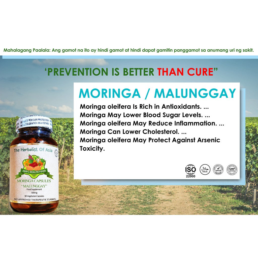 Organic Malungay 500mg 90 Vegetarian Capsules | The Herbalist Of Asia