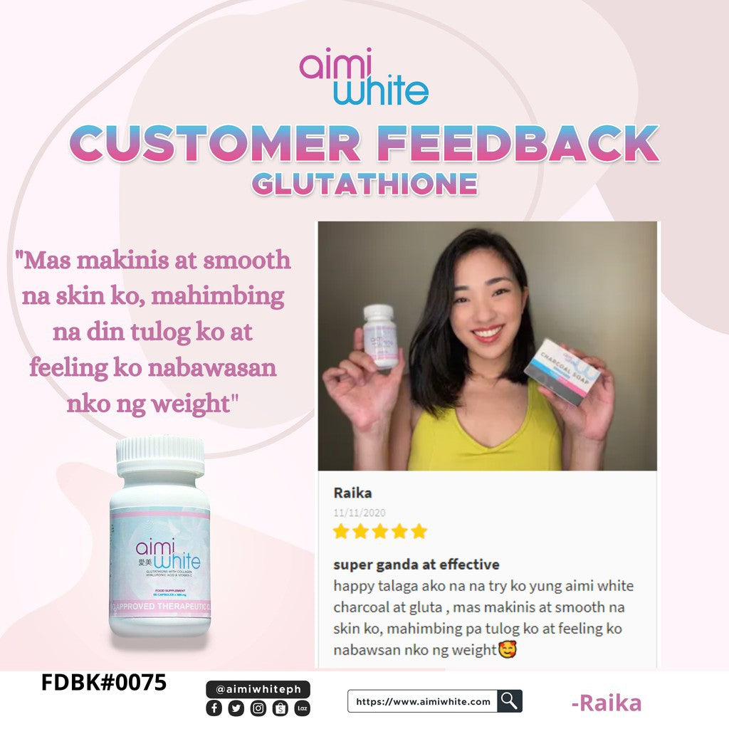 [2+1 Promo] 2x Aimi White Glutathione - 500mg 60 Capsules (+FREE Charcoal Soap)