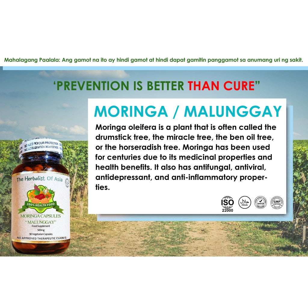 Organic Malungay 500mg 90 Vegetarian Capsules | The Herbalist Of Asia