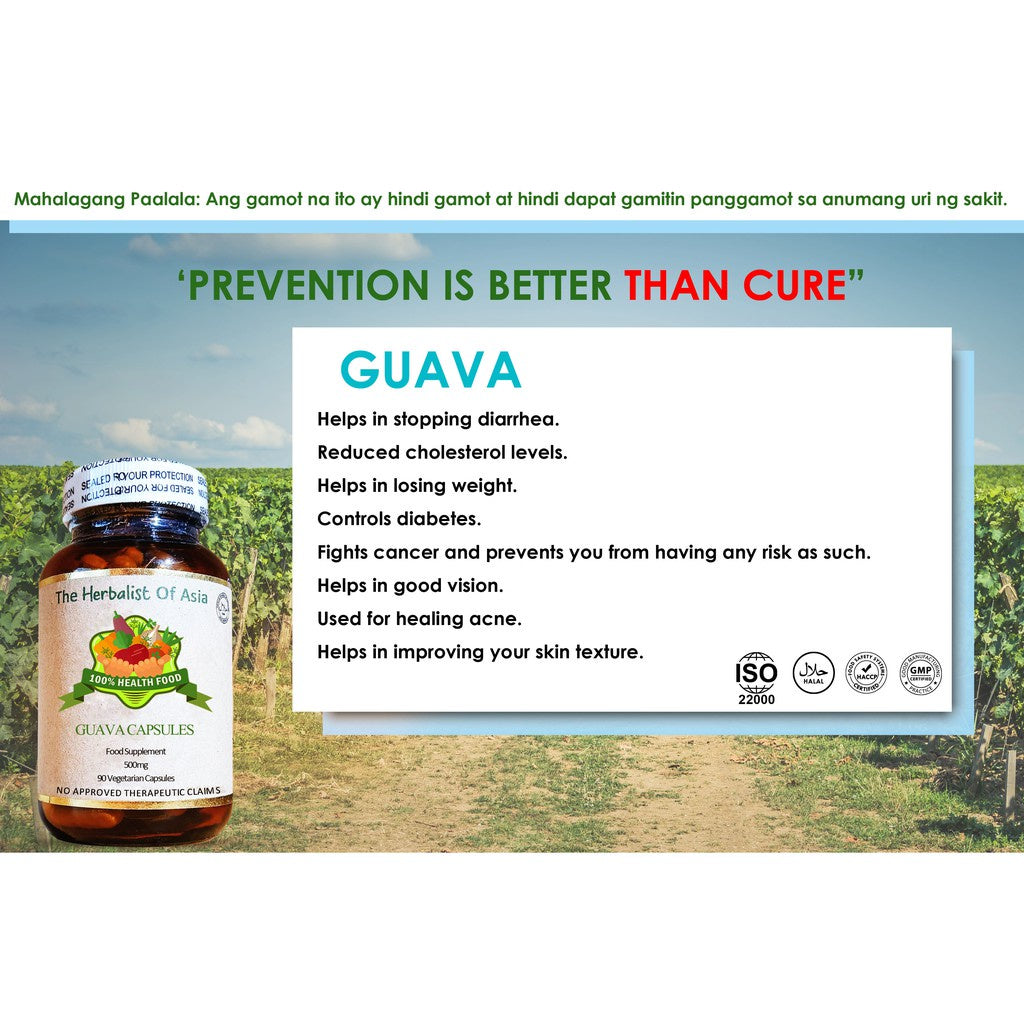Organic Guava 500mg 90 Vegetarian Capsules | The Herbalist Of Asia