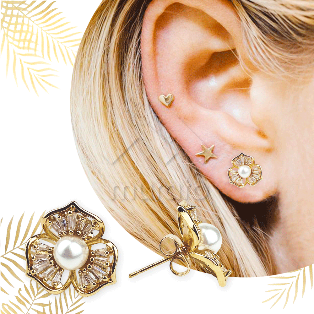 Three-Petal Flower Pearl Gold Jewelry Set