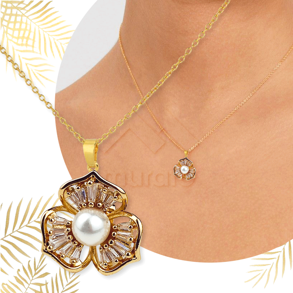 Three-Petal Flower Pearl Gold Jewelry Set
