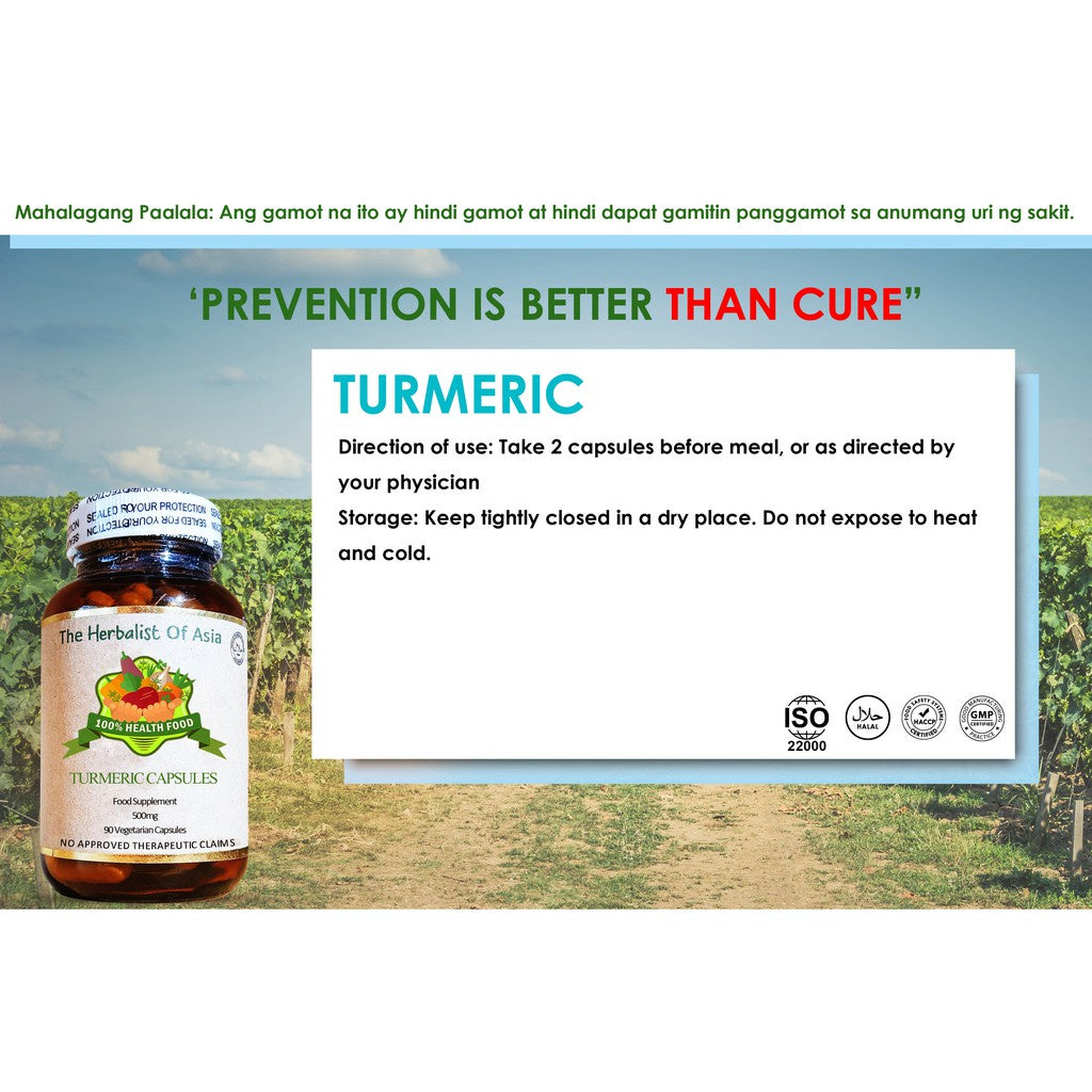 Organic Turmeric 500mg 90 Vegetarian Capsules | The Herbalist Of Asia