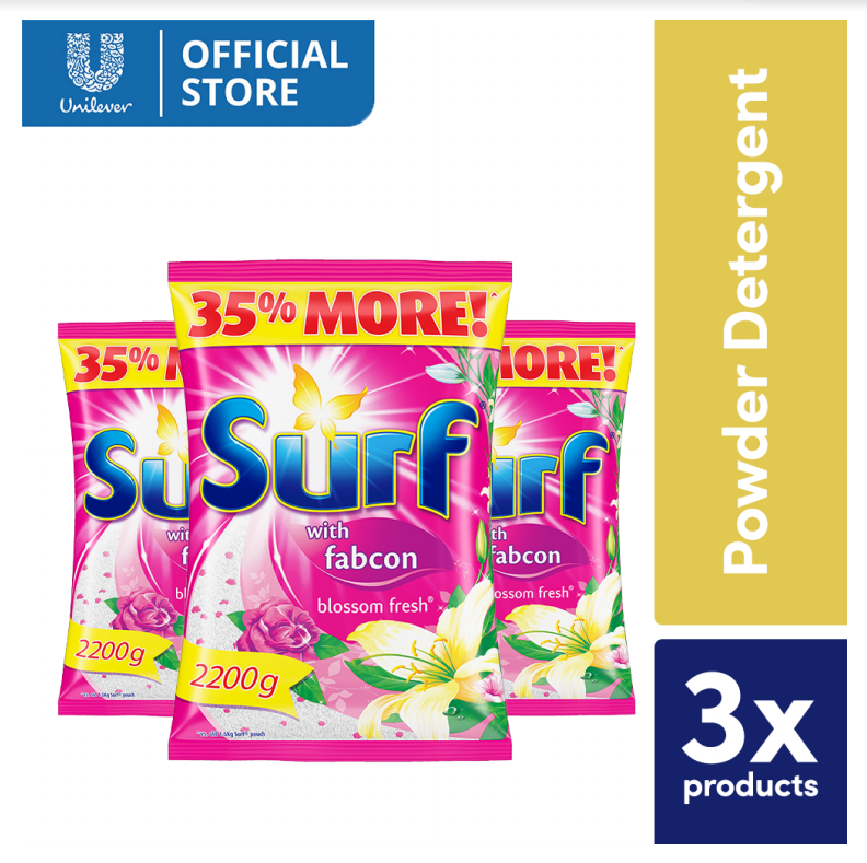 Surf Blossom Fresh Laundry Powder Detergent 2.2kg Pouch 3x